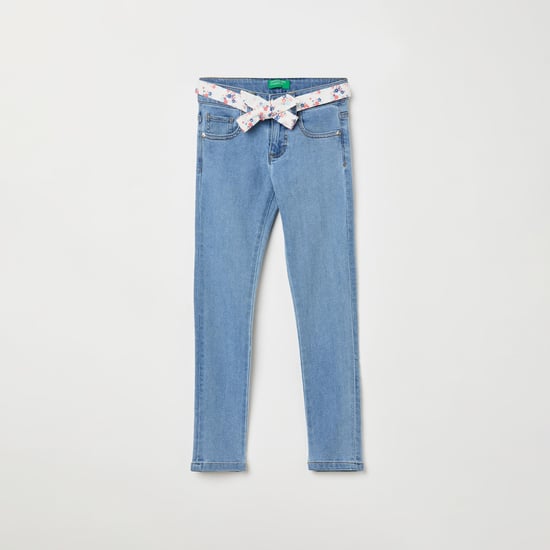 UNITED COLORS OF BENETTON Girls Stonewashed Slim Fit Jeans with Belt