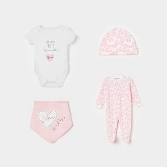 JUNIORS Floral Print Sleepsuit with Beanie with Shorts