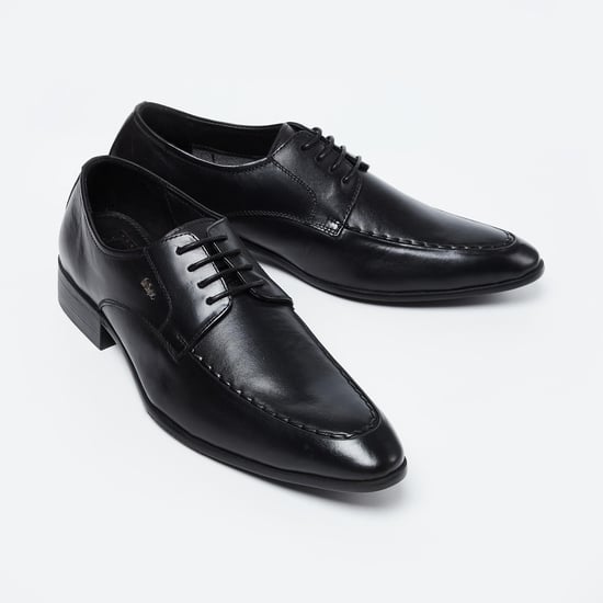 LEE COOPER Pointed Toe Genuine Leather Derby Shoes Black