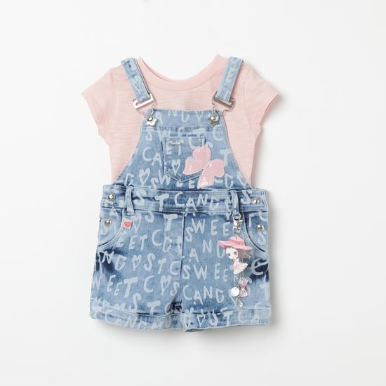 PEPPERMINT Typographic Dungaree with Solid T-shirt