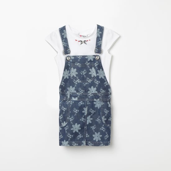 PEPPERMINT Floral Print Dungaree with Solid T-shirt