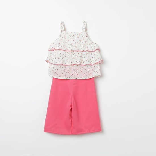 PEPPERMINT Solid Culottes with Floral Print Tiered Top