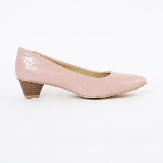 ALLEN SOLLY Reptilian Texture Pumps with Cone Heels
