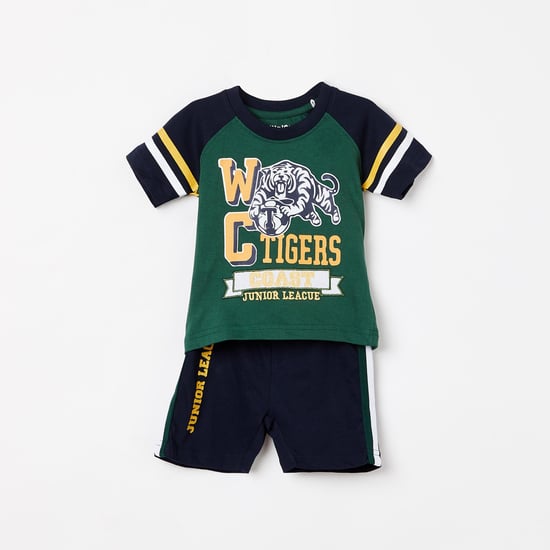 JUNIORS BASICS Boys Printed T-shirt with Shorts Set