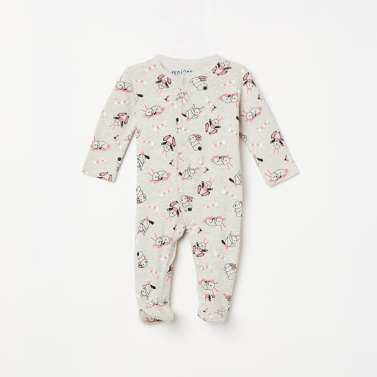 JUNIORS BASICS Girls Printed Sleepsuit with Button Placket