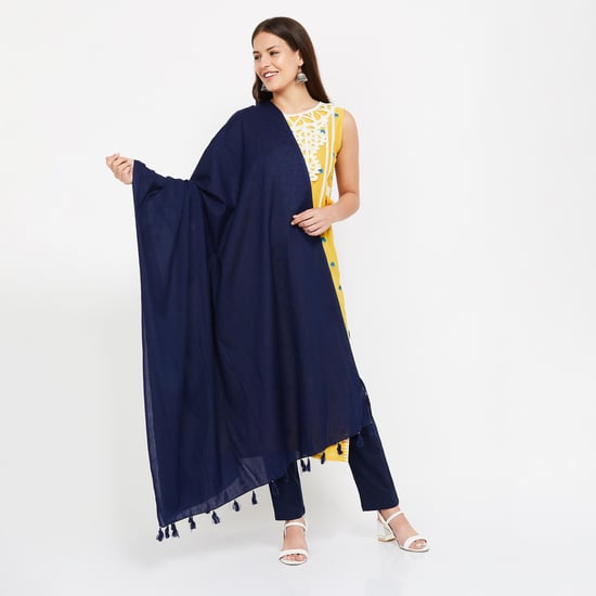 MELANGE Solid Tasseled Dupatta