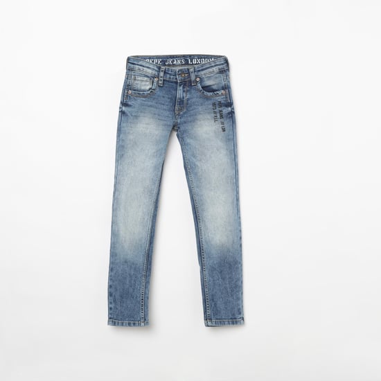 PEPE JEANS Stonewashed Slim Fit Jeans with Print Detail