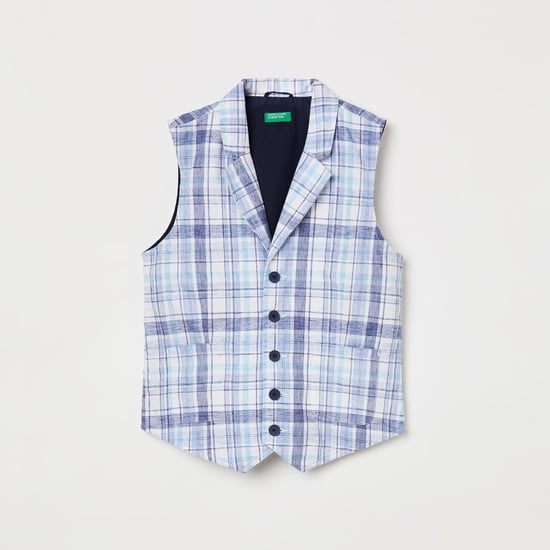 UNITED COLORS OF BENETTON Boys Checked Waistcoat with Notched Lapel