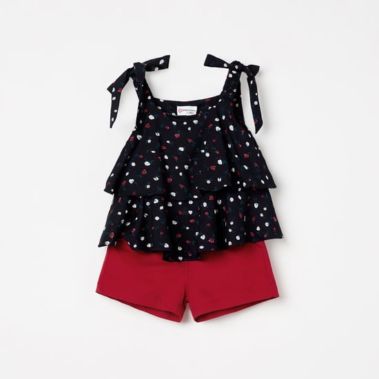 PEPPERMINT Floral Print Tiered Spaghetti Top with Shorts