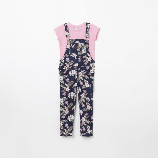 PEPPERMINT Floral Print Dungarees with Solid T-shirt