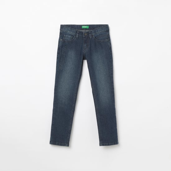 UNITED COLORS OF BENETTON Typographic Print Dark Washed Slim Jeans