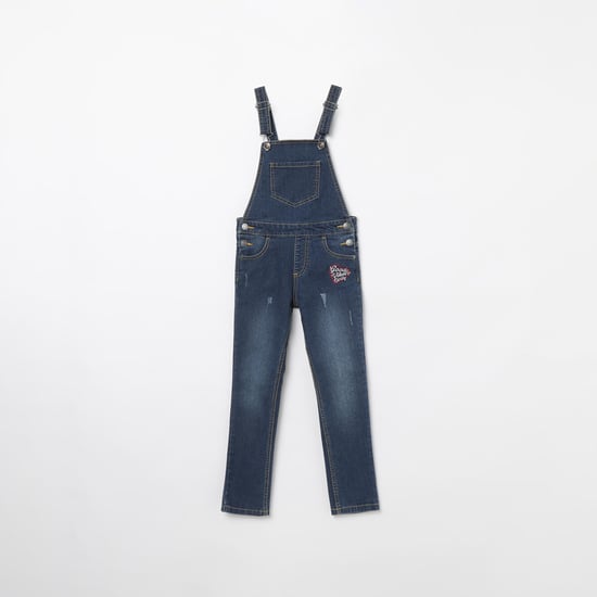 UNITED COLORS OF BENETTON Dark Washed Distressed Denim Dungarees