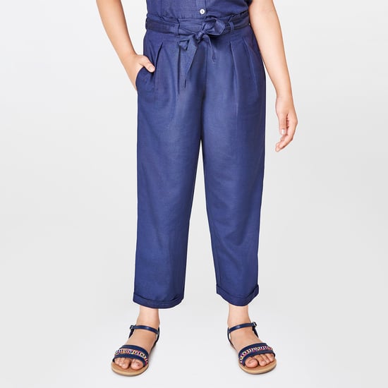 GLOBAL DESI Solid Pleat-Front Pants with Sash Tie-Up