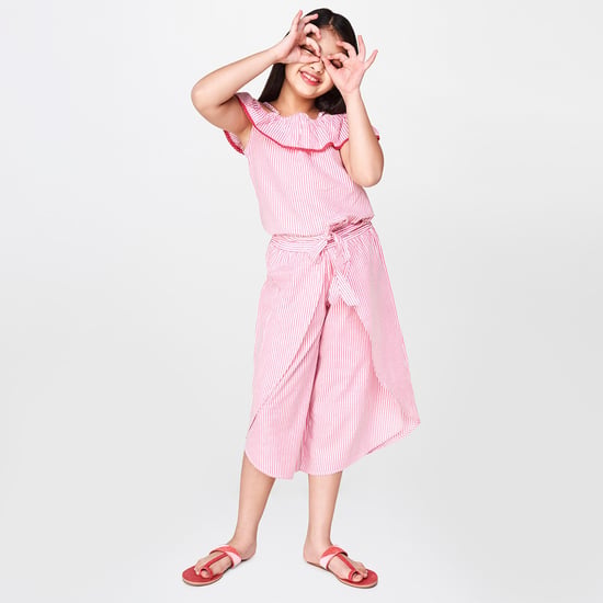 GLOBAL DESI Striped Cold-Shoulder Cropped Jumpsuit
