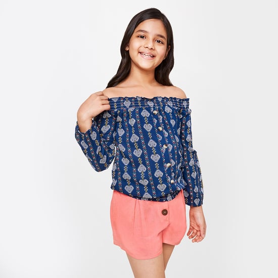 GLOBAL DESI Printed Off-Shoulder Blouson Top