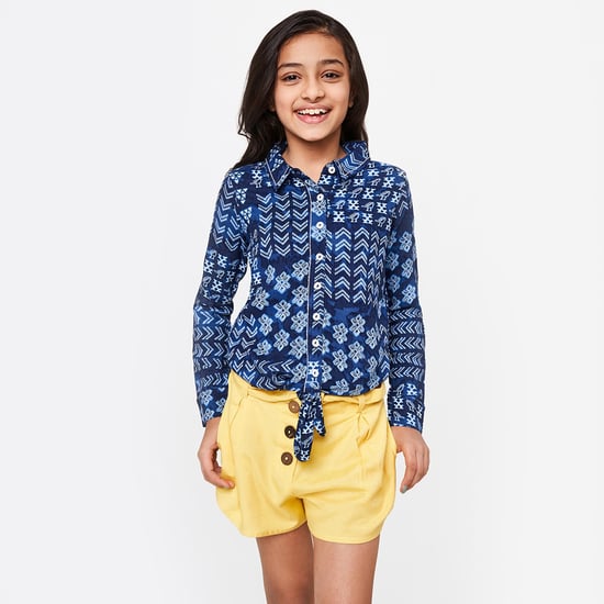 GLOBAL DESI Printed Casual Shirt with Tie-Up Hemline