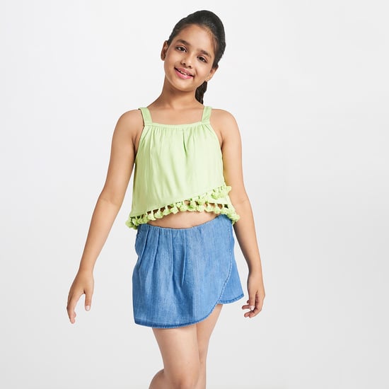 GLOBAL DESI Girls Tasselled Spaghetti Crop Top
