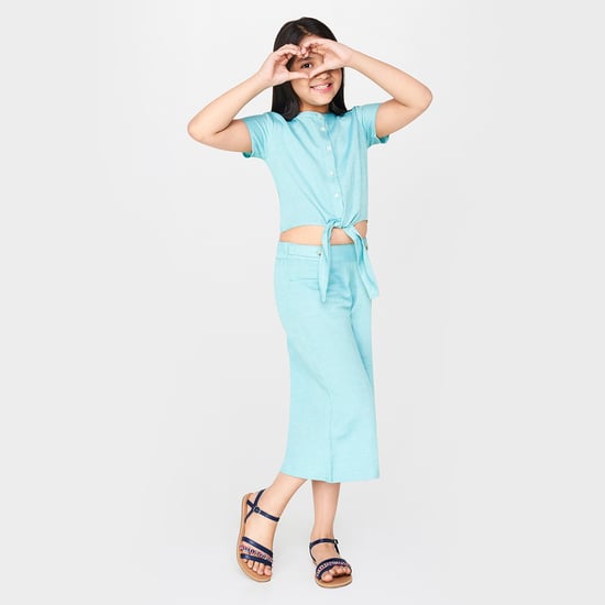 GLOBAL DESI Solid Casual Shirt with Tie-Up Hemline