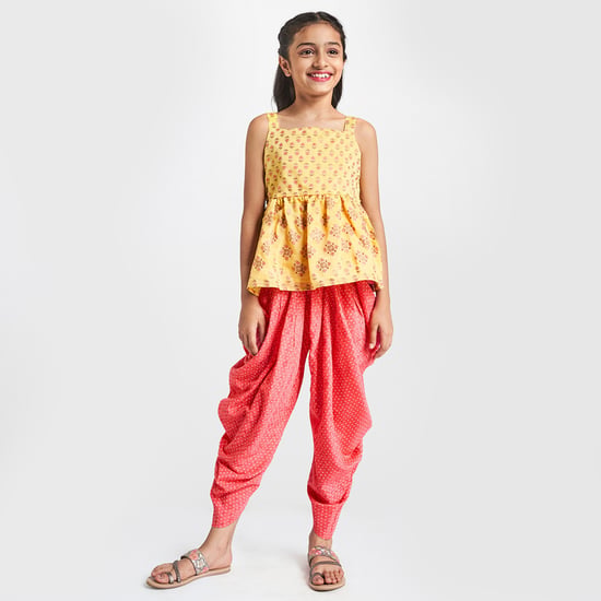GLOBAL DESI Girls Printed Top with Patiala Pants