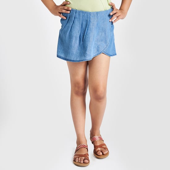 GLOBAL DESI Girls Solid Tulip Layered Skorts