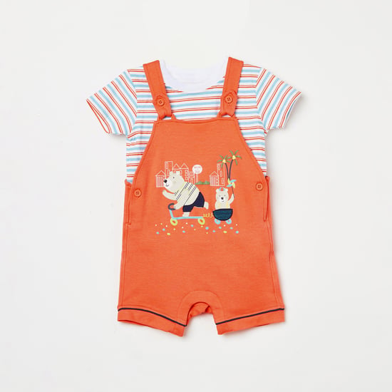 MINI KLUB Boys Printed Dungarees with Striped T-shirt