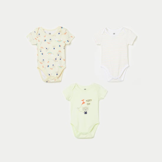 FS MINI KLUB Boys Printed Short Sleeves Rompers - Pack of 3