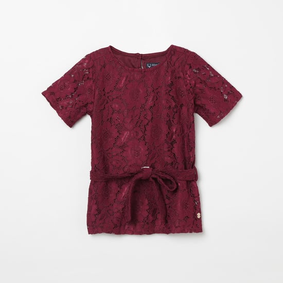 ALLEN SOLLY Lace Detail Short Sleeves Top
