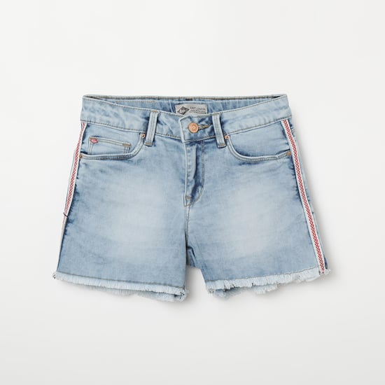 LEE COOPER JUNIORS Mid-Washed Denim Shorts with Frayed Hems
