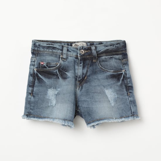 LEE COOPER JUNIORS Heavily-Washed Distressed Denim Shorts