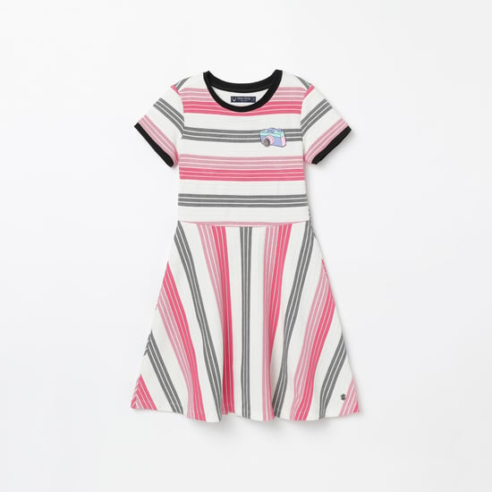 ALLEN SOLLY Striped Short Sleeves A-line Dress