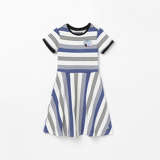 ALLEN SOLLY Striped Short Sleeves A-line Dress