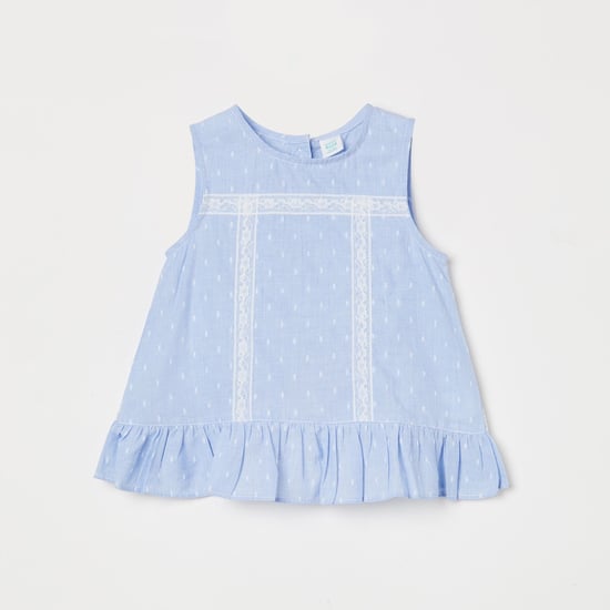 MINI KLUB Girls Printed A-line Shell Top with Lace Trim