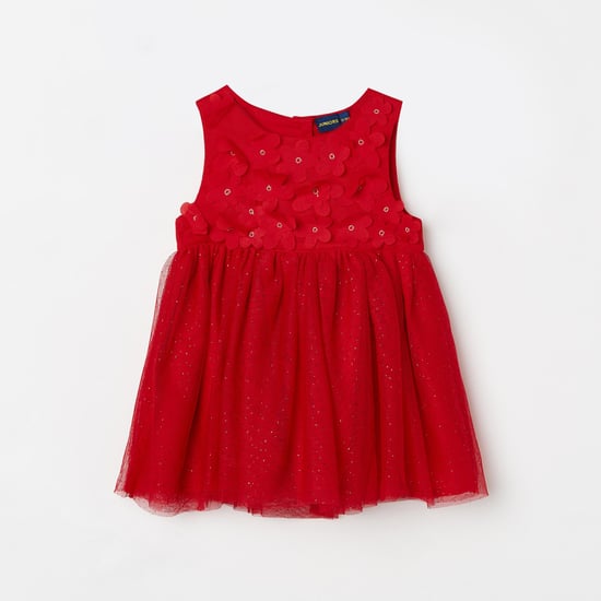 JUNIORS Girls Net Fit and Flare Dress with Floral Applique