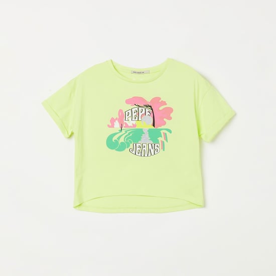 PEPE JEANS Girls Typographic Print Drop-Shoulder T-shirt