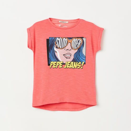 PEPE JEANS Girls Graphic Print T-shirt with Upturned Hems