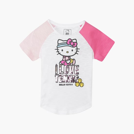 KIDSVILLE Hello Kitty Print T-shirt with Raglan Sleeves