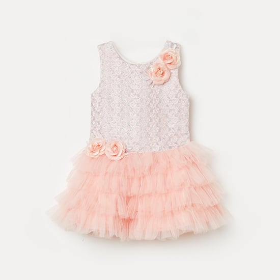 PEPPERMINT Girls Tiered Lace Fit & Flare Dress with Rosette
