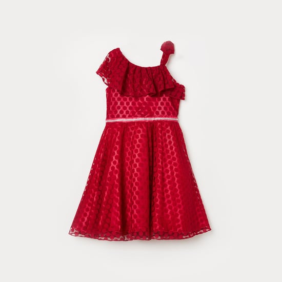 PEPPERMINT Girls One-Shoulder Lace Fit & Flare Dress
