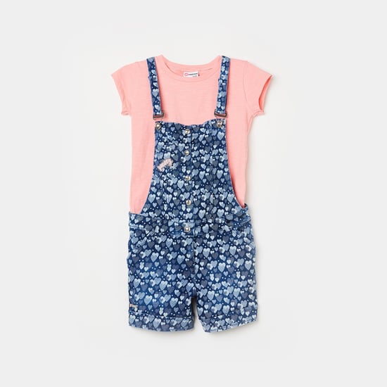 PEPPERMINT Girls Printed Dungaree and a Solid Top