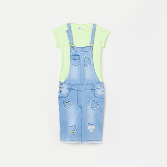 PEPPERMINT Girls Stonewashed Dungaree and a Solid Top