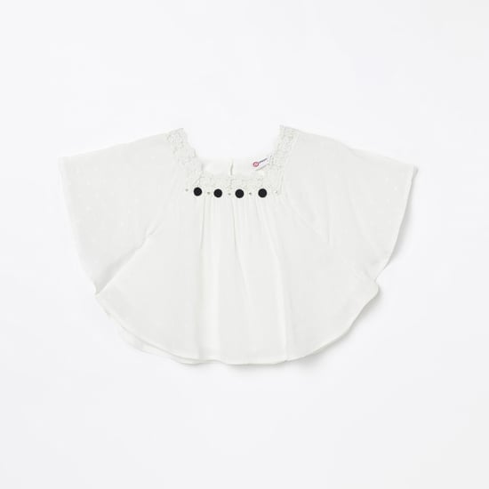 PEPPERMINT Dobby Poncho Top with Lace Trim
