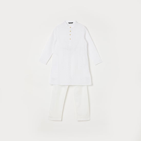 MELANGE Boys Embroided Kurta with Elasticated Waist Pyjamas