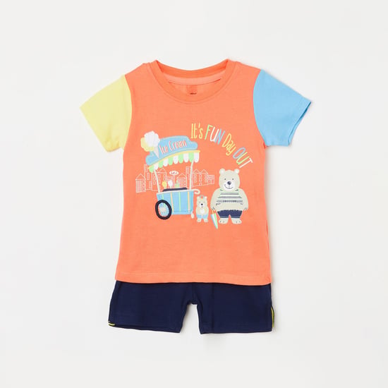 FS MINI KLUB Printed T-shirt and Solid Elasticated Shorts