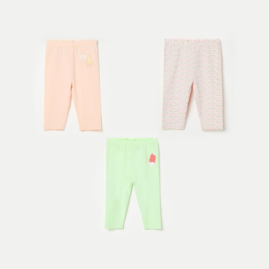FS MINI KLUB Girls Printed Knitted Capris - Set of 3