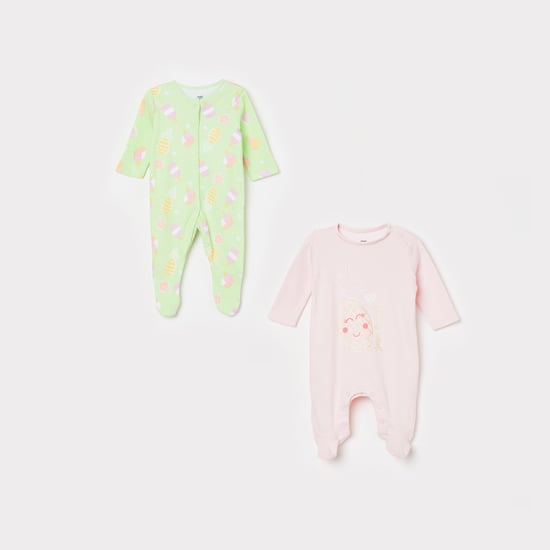 FS MINI KLUB Girls Printed Full Sleeves Sleepsuit - Pack of 2