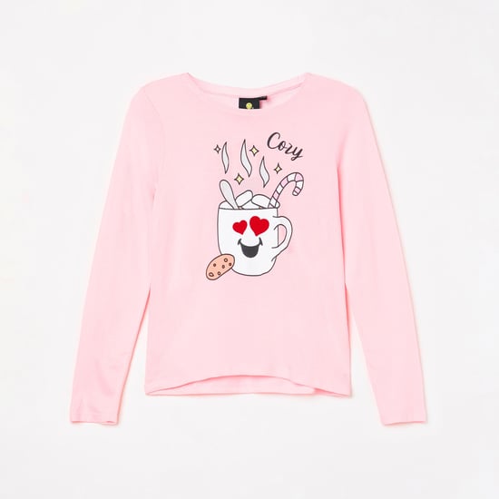 SMILEYWORLD Girls Printed Full Sleeves T-shirt