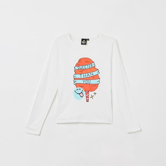 SMILEYWORLD Girls Printed Round Neck T-shirt