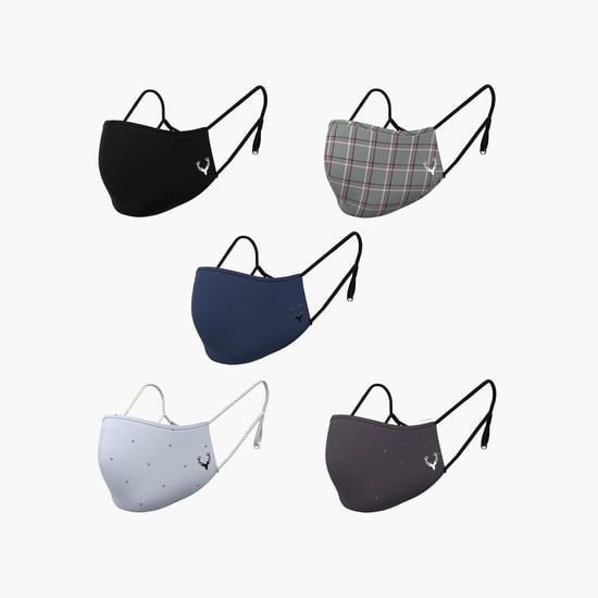 ALLEN SOLLY Men Printed Anti-Pollution Reusable Masks - Pack of 5 Pcs.