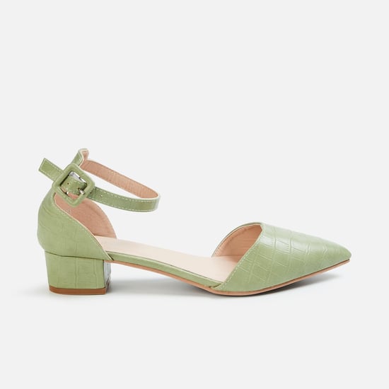 GINGER Women Textured Pointed-Toe Shoes with Ankle Strap