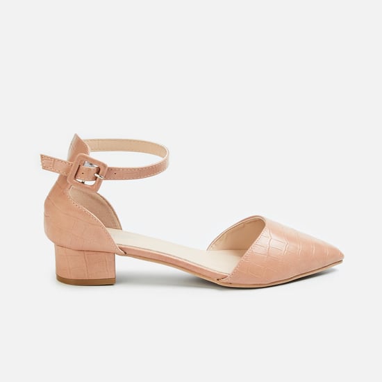 GINGER Women Textured Pointed-Toe Shoes with Ankle Strap